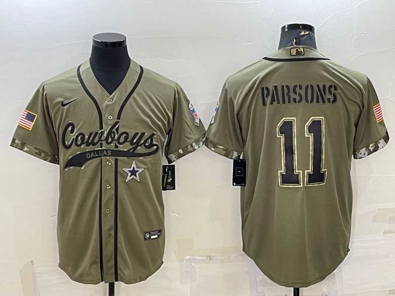 Mens Dallas Cowboys #11 Micah Parsons 2022 Olive Salute to Service Cool Base Stitched Baseball Jersey